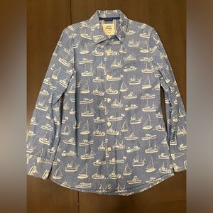 Boys size 9/10 Mini Boden boat print button down